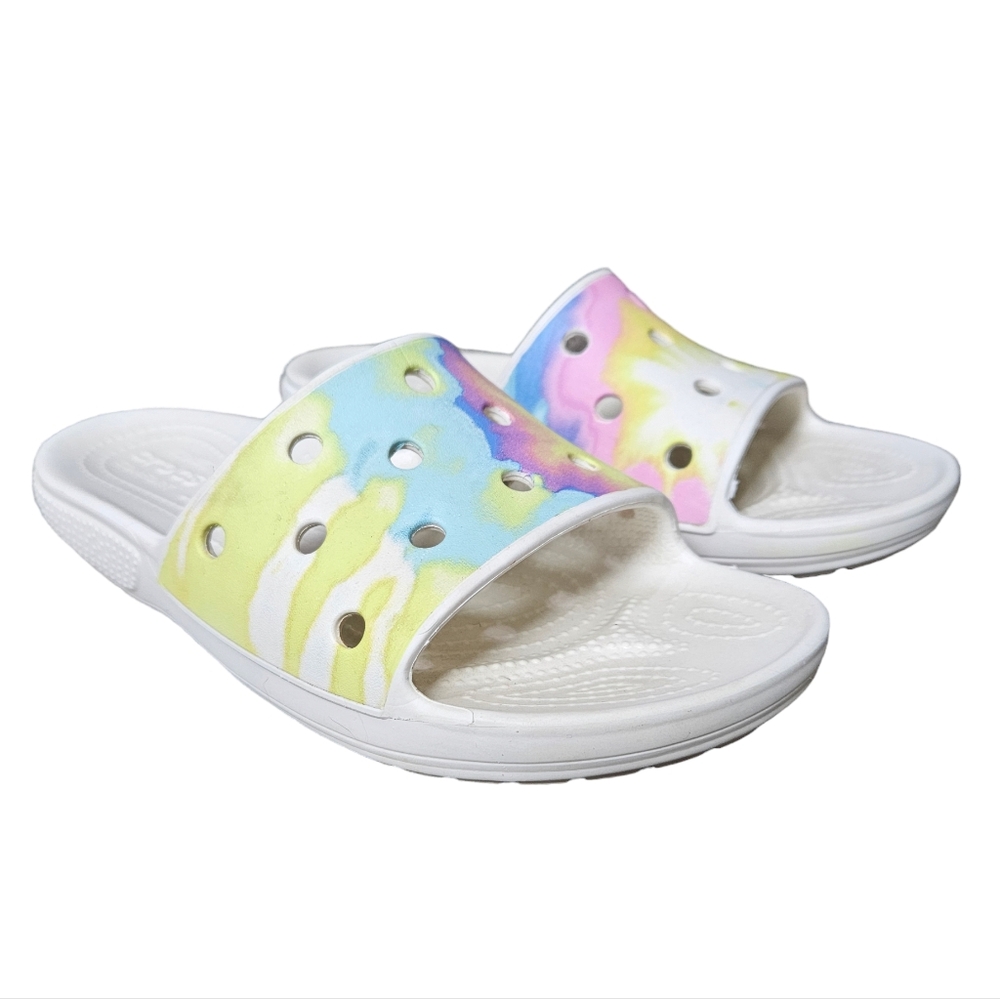 Crocs Classic Slide Open Toe Sandals Rainbow Tie Dye